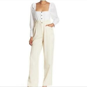 WeWoreWhat Shirt‎ Jumpsuit Ivory NEW Size XS Long Sleeve Paperbag Waist Pant